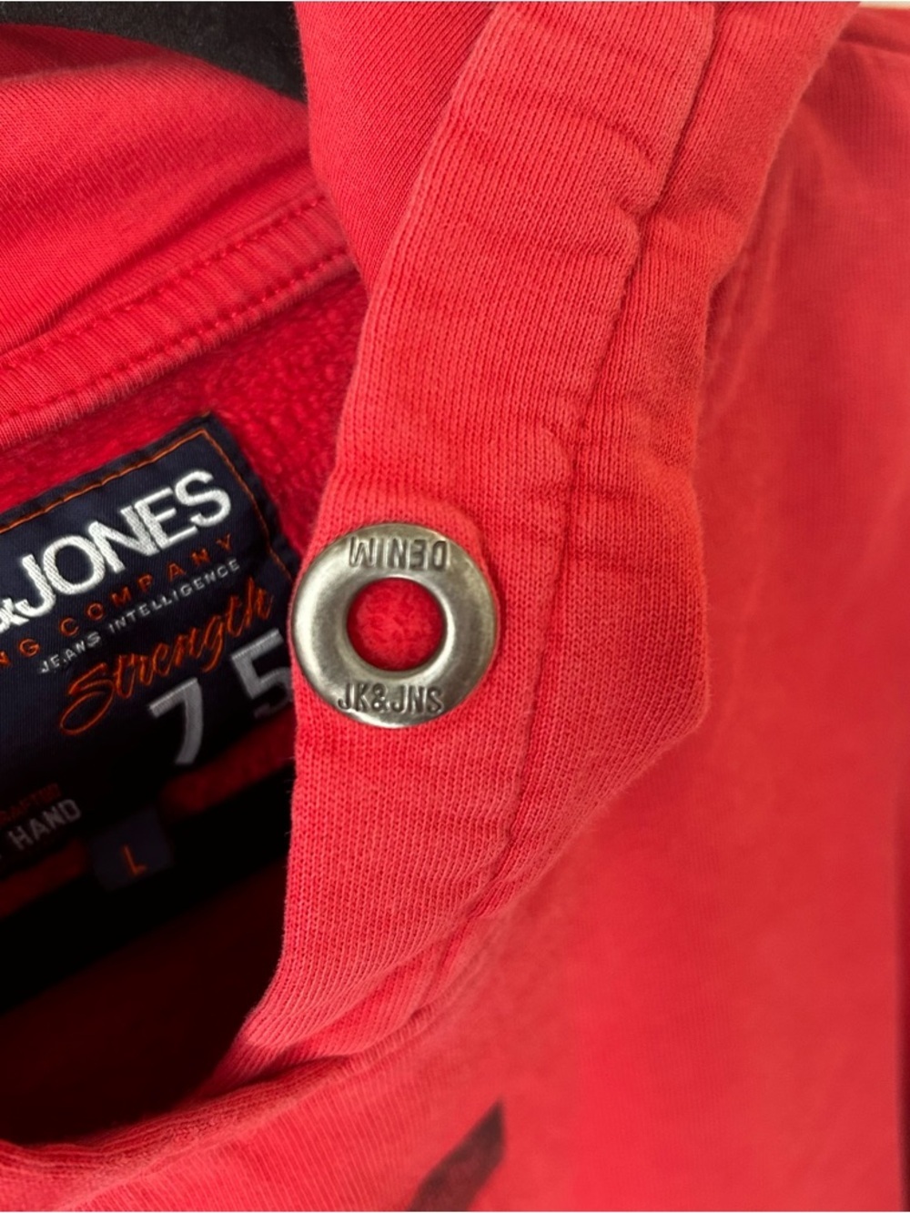 🟢 5 for $25 🟢 Jack & Jones Hoodie L Red Graphic Y2K Streetwear Slogan Pullover - Picture 5 of 5
